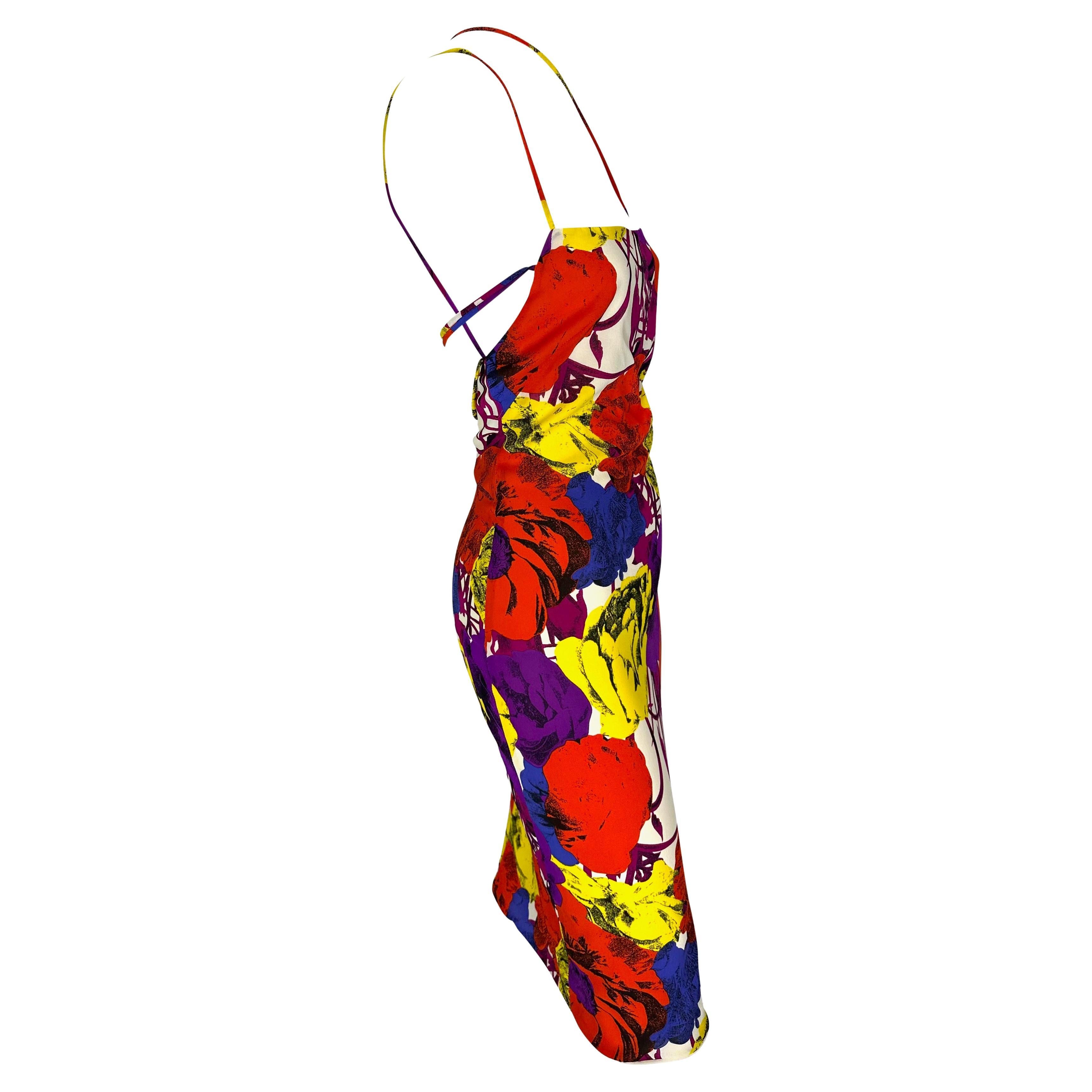 S/S 2002 Gianni Versace by Donatella Pop Art Floral Print Lace-Up Backless Dress For Sale 5