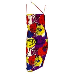 S/S 2002 Gianni Versace by Donatella Pop Art Floral Print Lace-Up Backless Dress