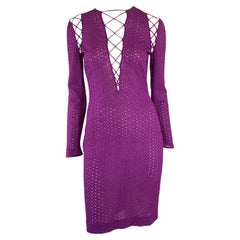 S/S 2002 Gianni Versace by Donatella Purple Lace-Up Eyelet Dress
