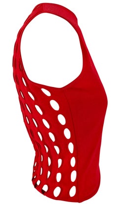 S/S 2002 Gianni Versace by Donatella Red Cut Out Sleeveless Top