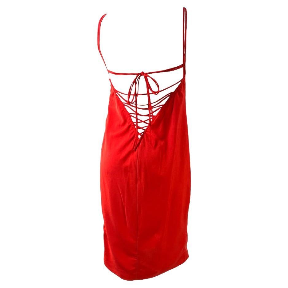 S/S 2002 Gianni Versace by Donatella Red Lace Up Backless Cocktail Dress