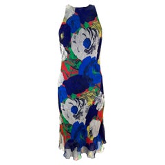 S/S 2002 Gianni Versace by Donatella Runway Ad Pop Art Floral Blue Mini Dress