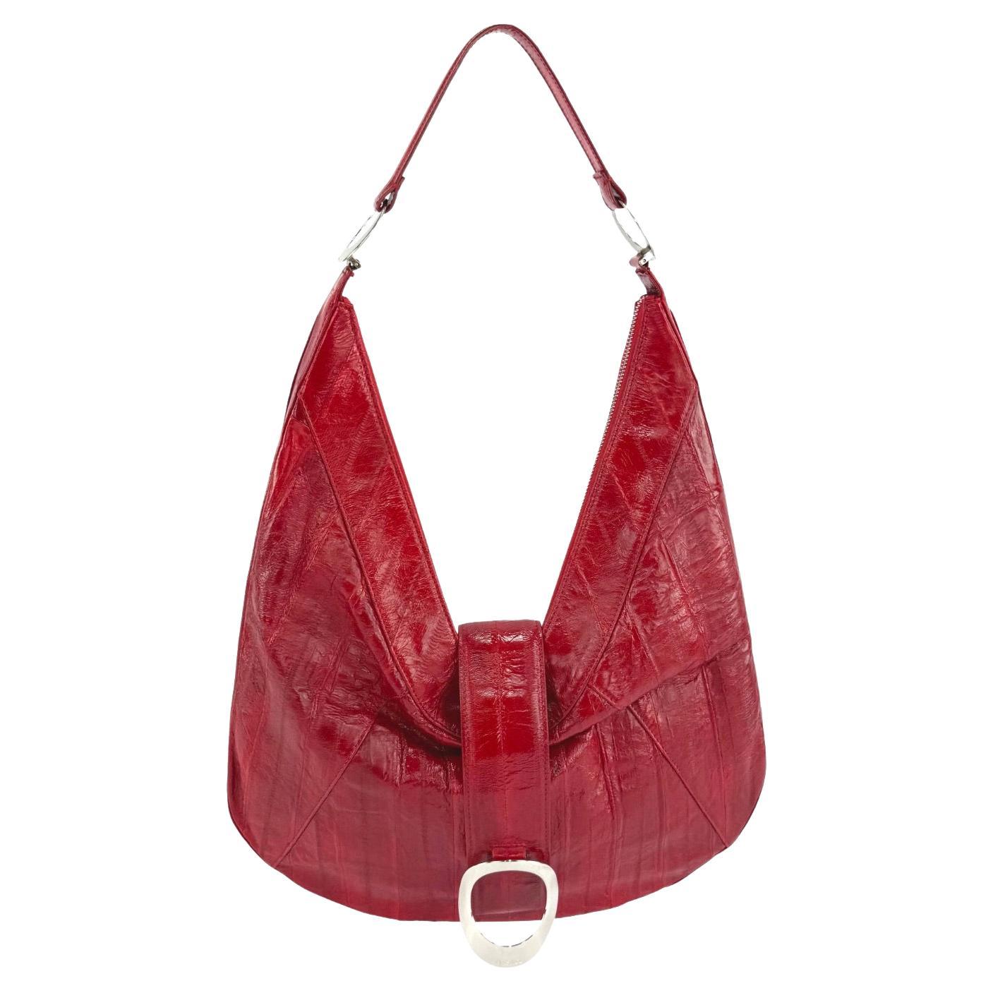 S/S 2002 Gianni Versace by Donatella Runway Ad Red Genuine Eel Skin Shoulder Bag