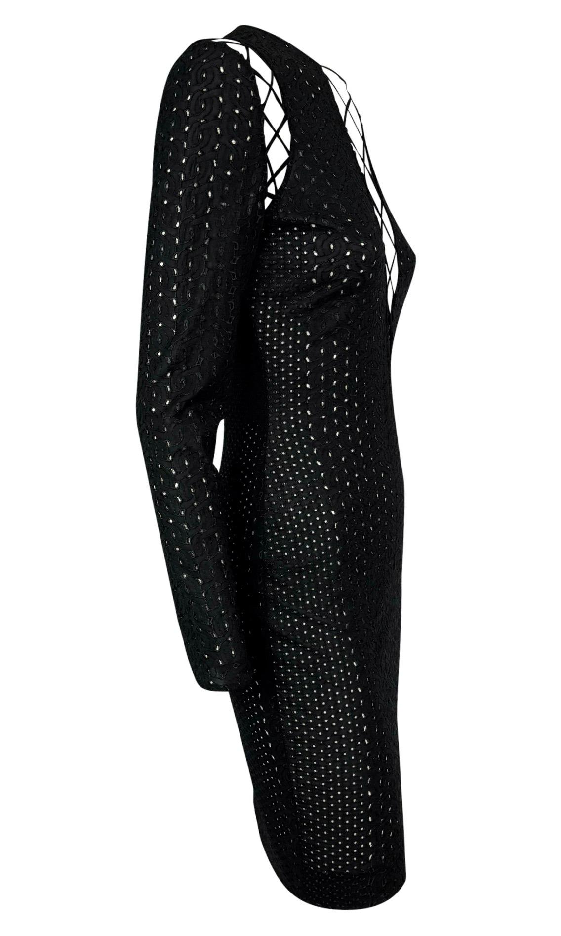 S/S 2002 Gianni Versace by Donatella Runway Sheer Broderie Anglaise Black Dress 6