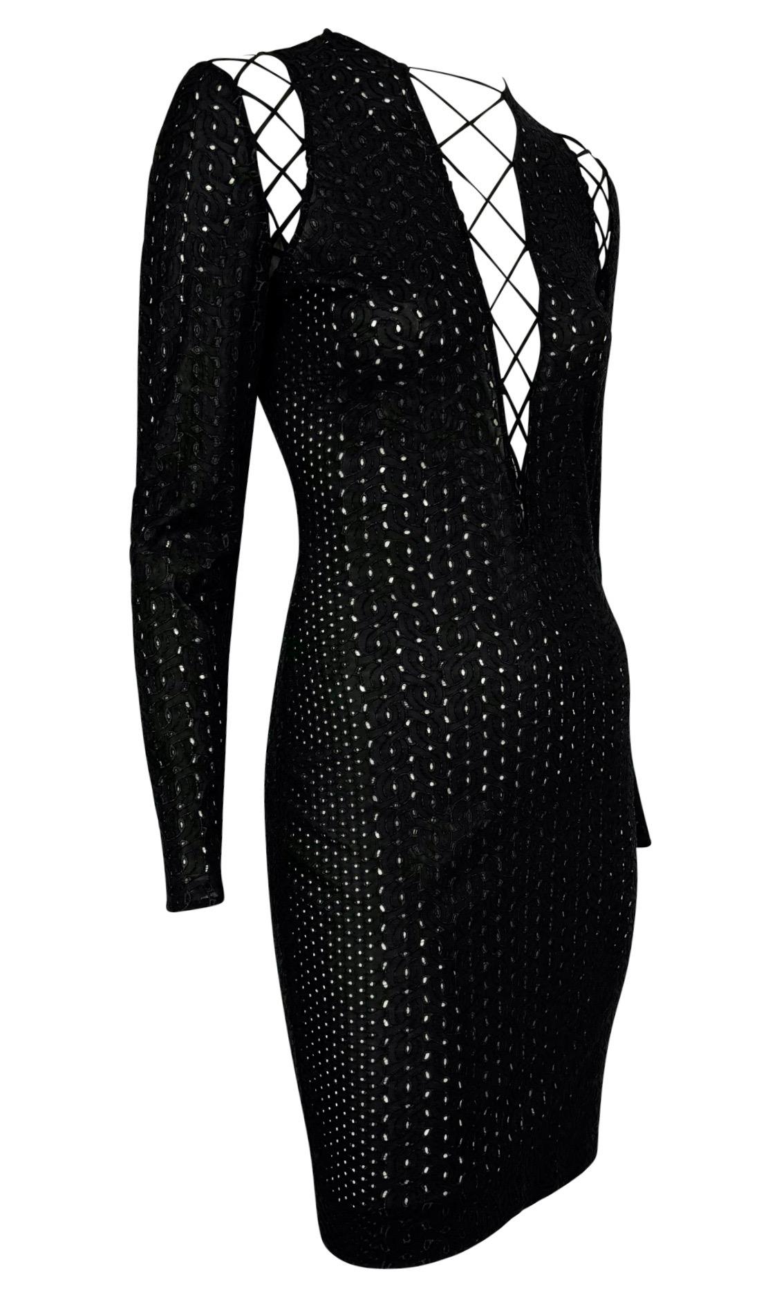 S/S 2002 Gianni Versace by Donatella Runway Sheer Broderie Anglaise Black Dress 7