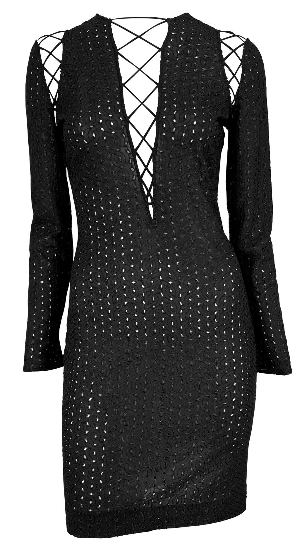 S/S 2002 Gianni Versace by Donatella Runway Sheer Broderie Anglaise Black Dress 8