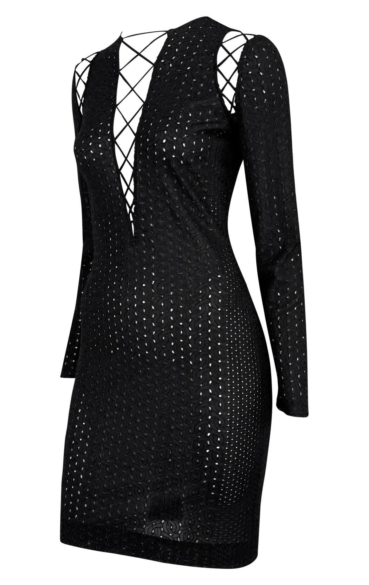 S/S 2002 Gianni Versace by Donatella Runway Sheer Broderie Anglaise Black Dress 2