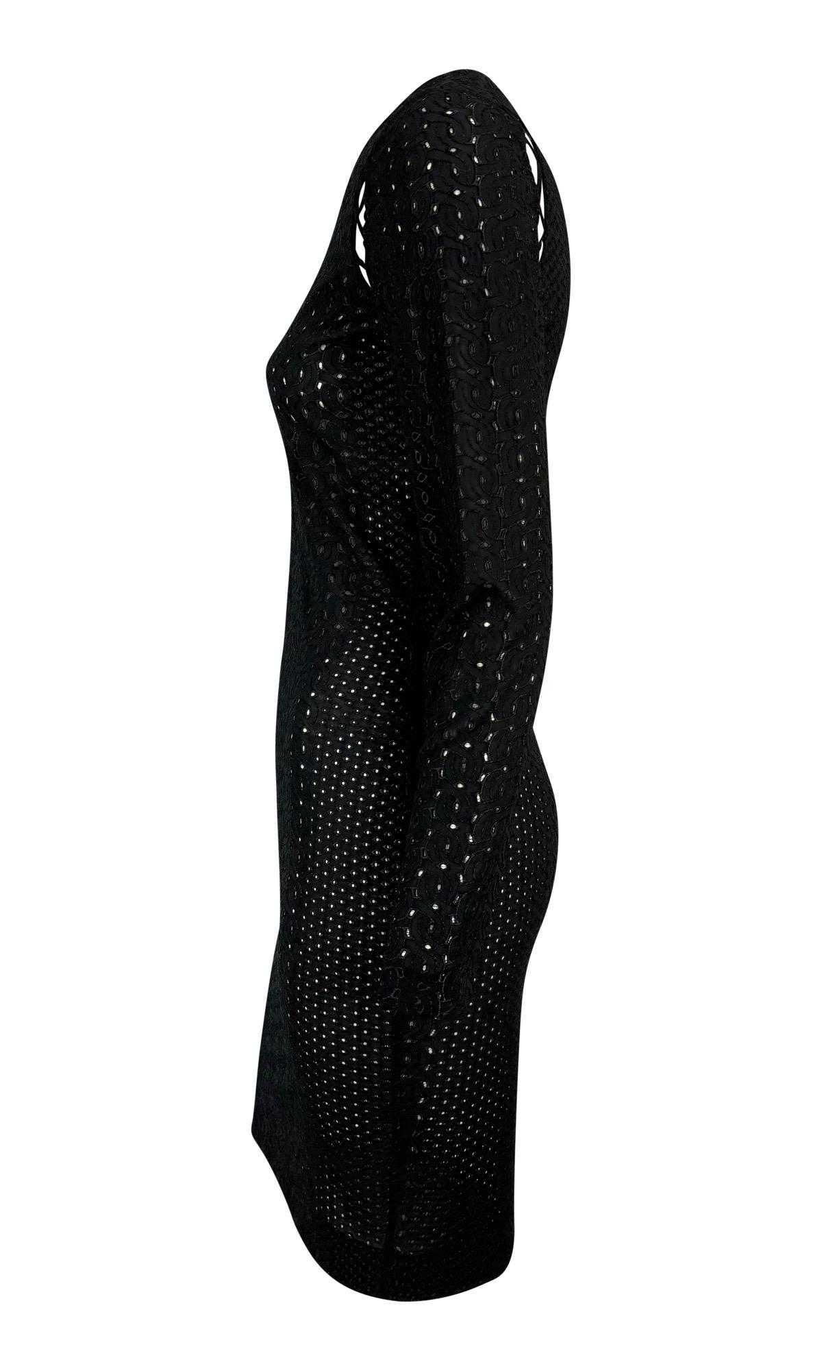 S/S 2002 Gianni Versace by Donatella Runway Sheer Broderie Anglaise Black Dress 3