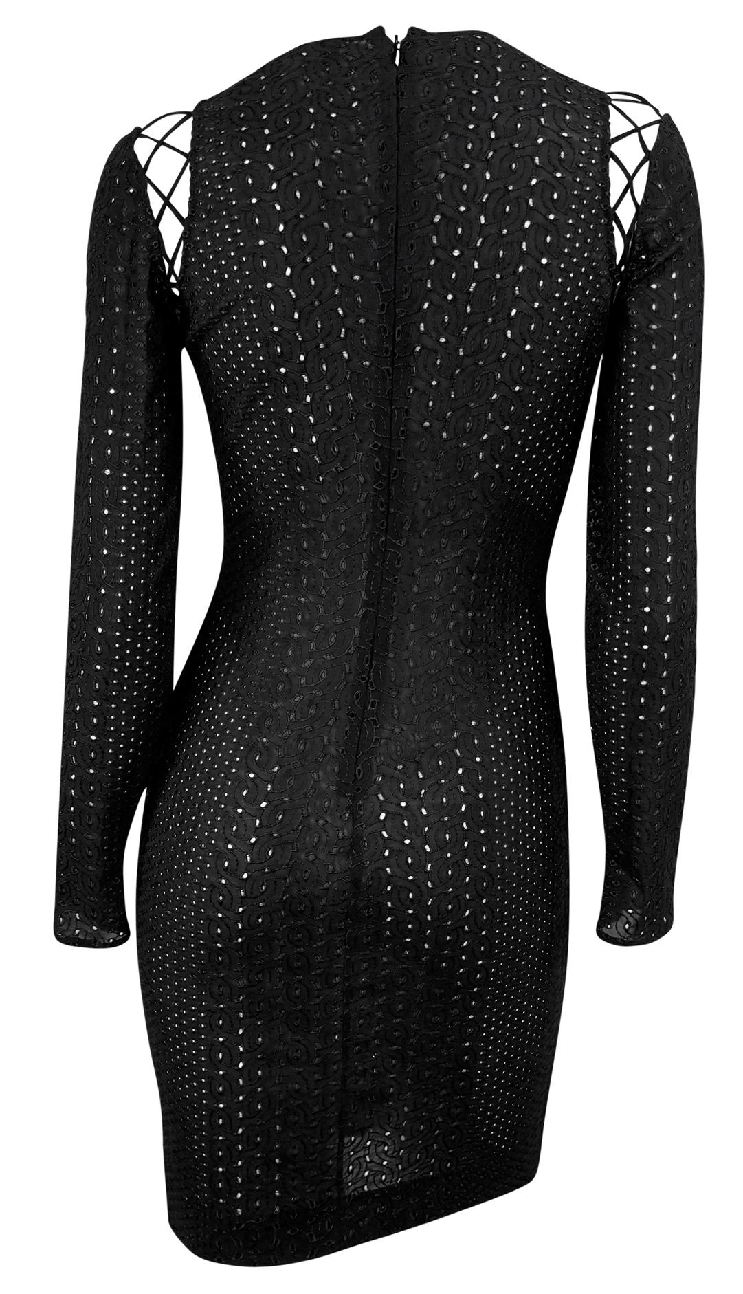 S/S 2002 Gianni Versace by Donatella Runway Sheer Broderie Anglaise Black Dress 4