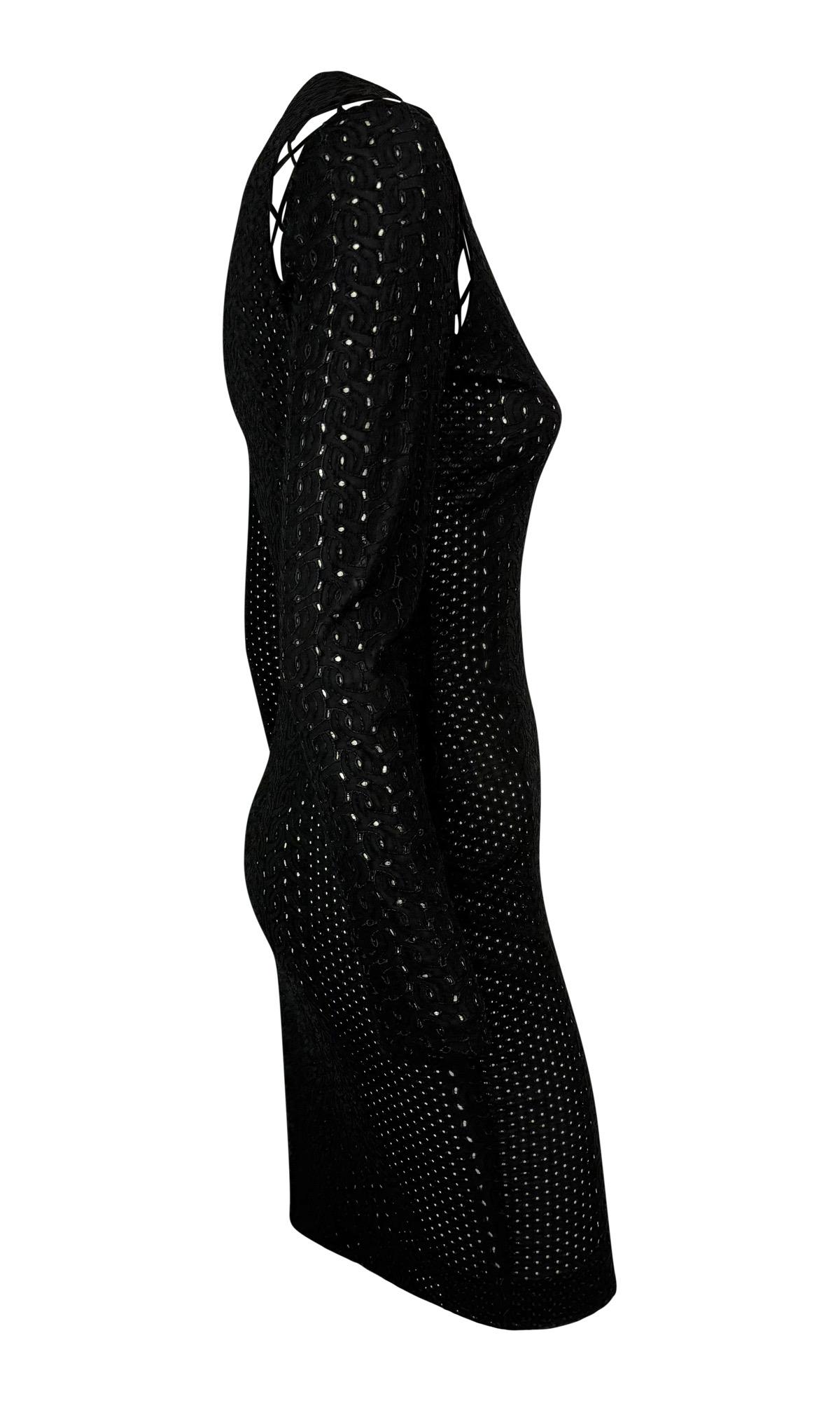 S/S 2002 Gianni Versace by Donatella Runway Sheer Broderie Anglaise Black Dress 5
