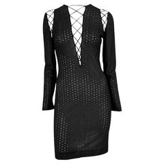 S/S 2002 Gianni Versace by Donatella Runway Sheer Broderie Anglaise Black Dress