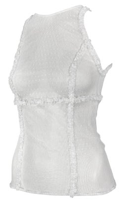 S/S 2002 Gianni Versace by Donatella Pasarela Top de volantes sin mangas blanco transparente