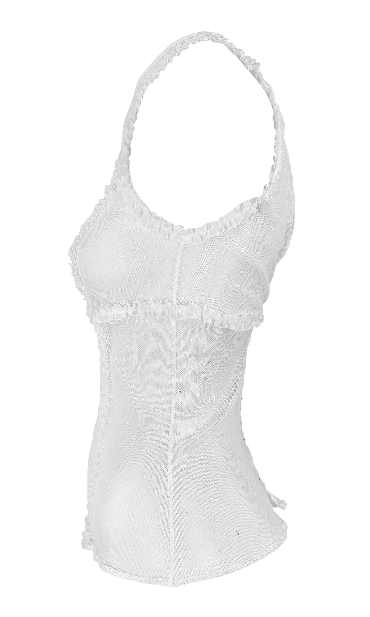 Grigio S/S 2002 Gianni Versace by Donatella Versace Runway S.S. White Top senza maniche con volant in vendita