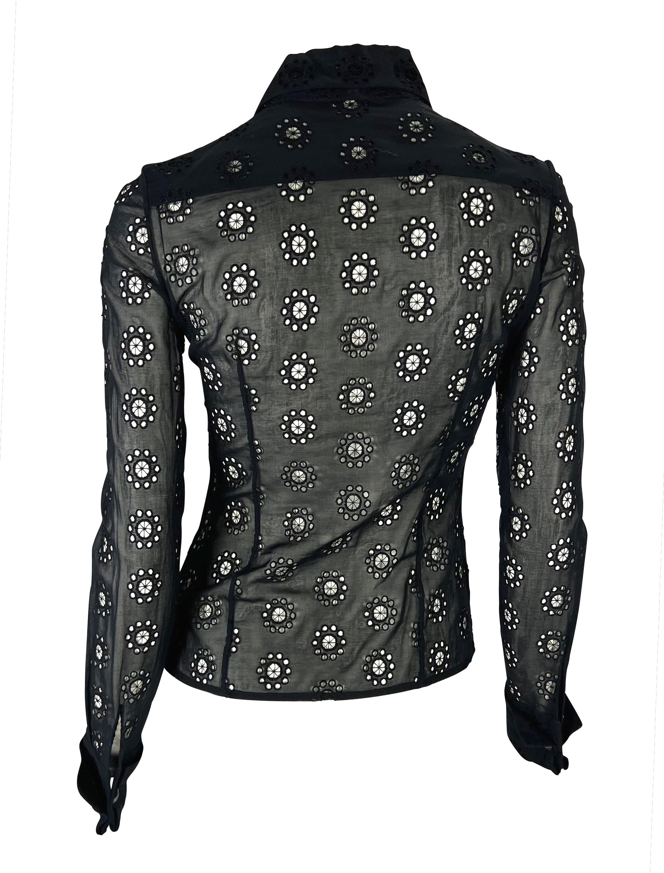 Women's S/S 2002 Gianni Versace by Donatella Sheer Eyelet French Cuff Button Up Top For Sale