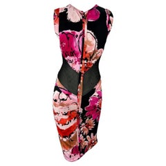 F/S 2002 Gianni Versace by Donatella Kleid mit durchsichtigem Mesh-Paneel und rosa Blumendruck