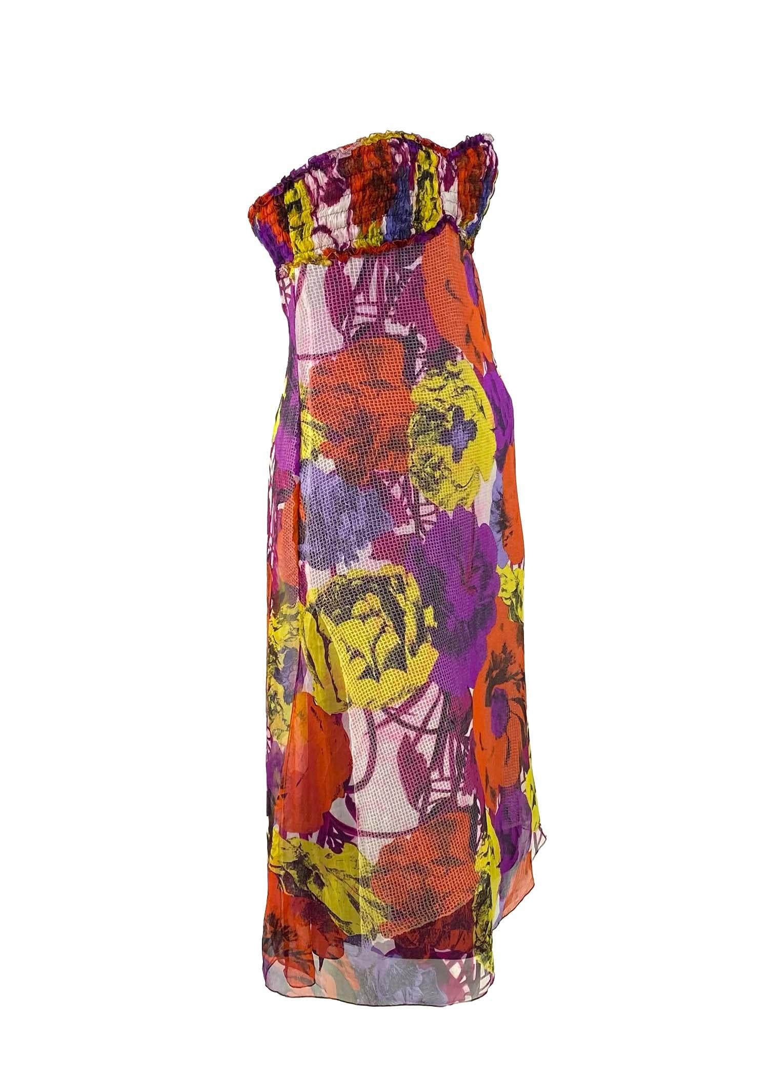 Brown S/S 2002 Gianni Versace by Donatella Sheer Pop Art Print Strapless Dress For Sale