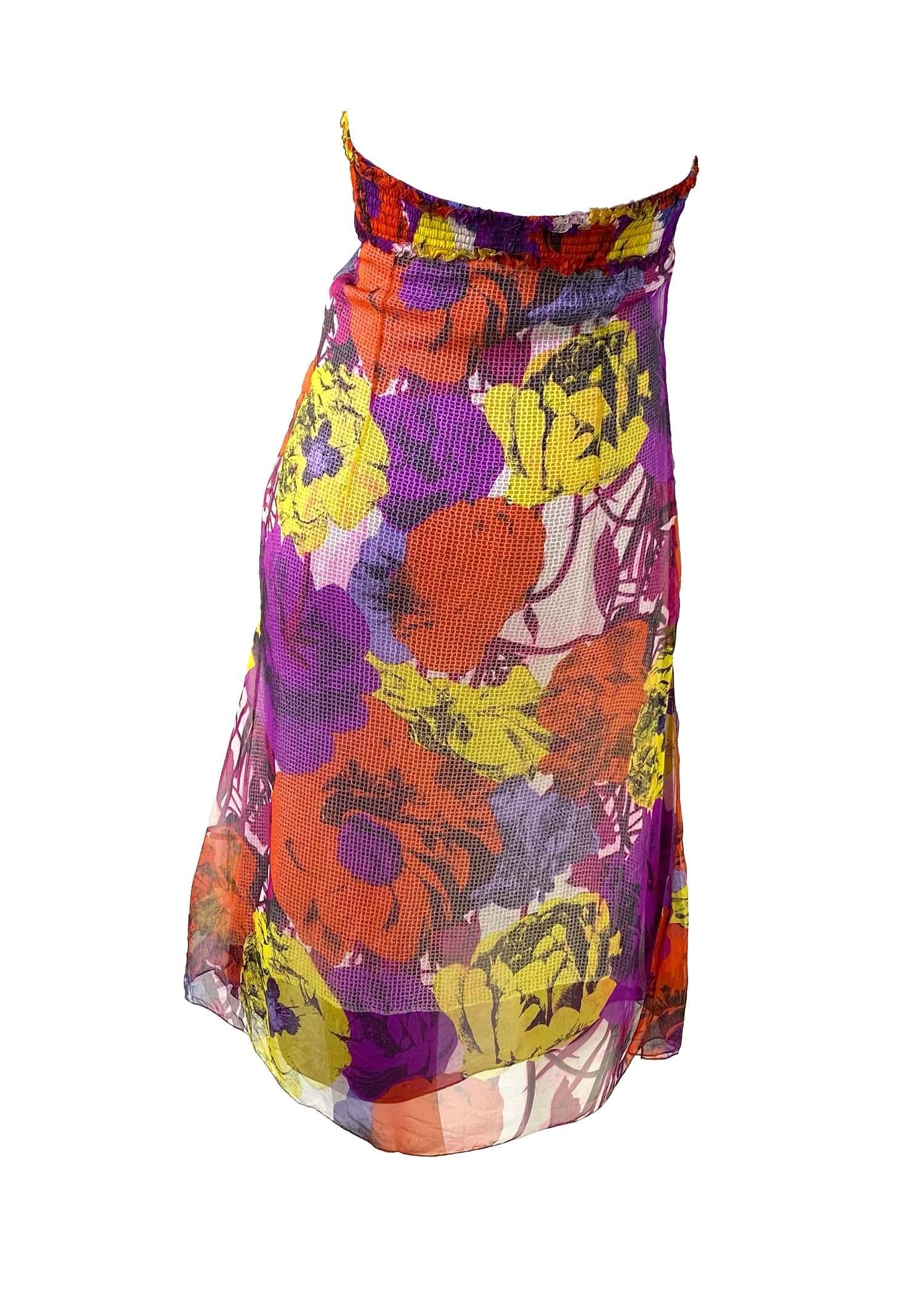 Women's S/S 2002 Gianni Versace by Donatella Sheer Pop Art Print Strapless Dress For Sale