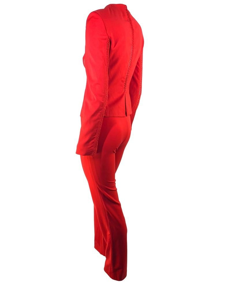 S/S 2002 Gianni Versace Couture by Donatella Red Lace Panel Hook & Eye Pantsuit  For Sale 6