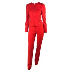 S/S 2002 Gianni Versace Couture by Donatella Red Lace Panel Hook & Eye Pantsuit 