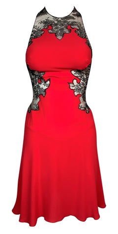 S/S 2002 Gianni Versace Red Mini Dress Sheer Black Lace