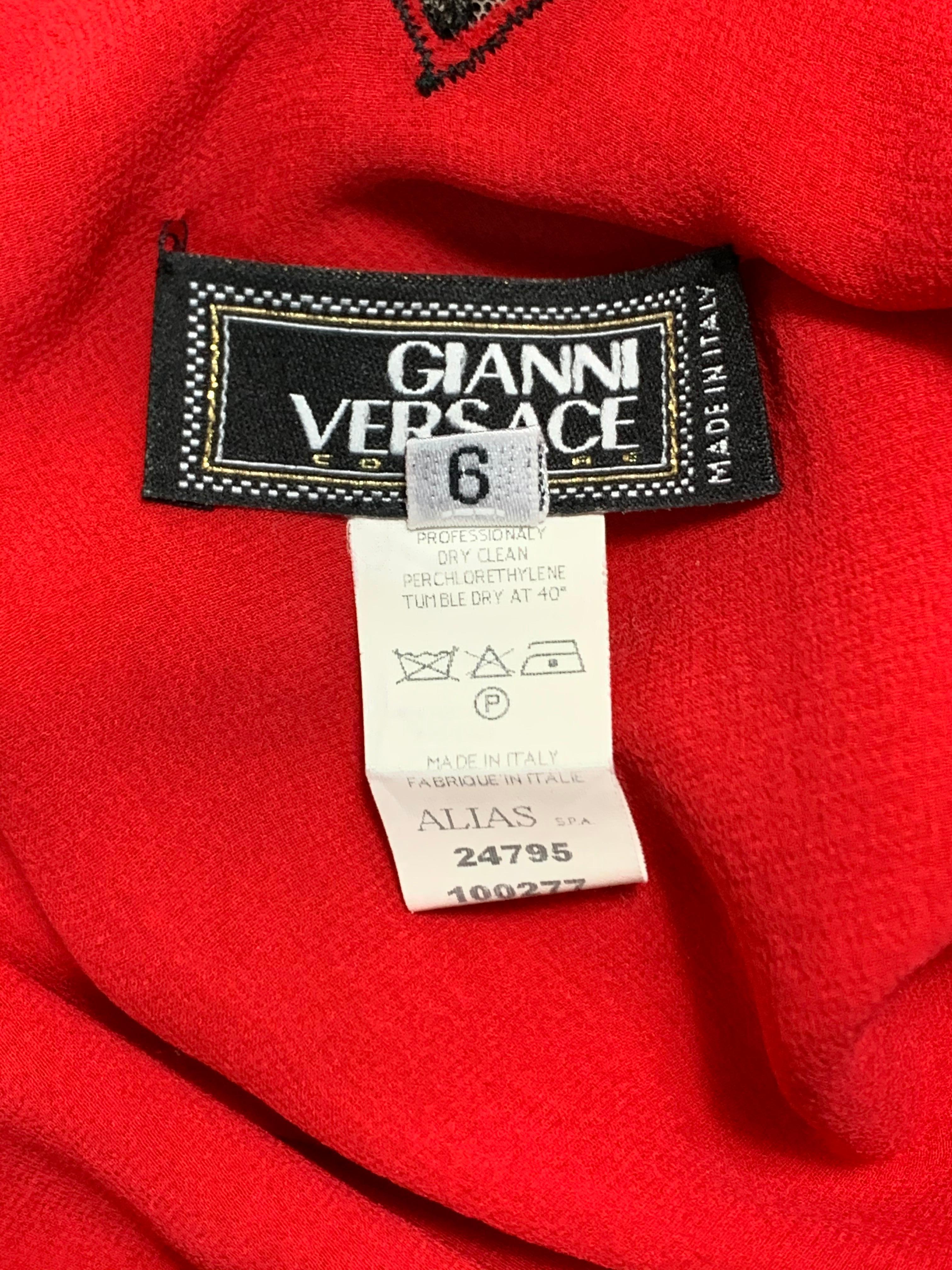 Women's S/S 2002 Gianni Versace Red Mini Dress Sheer Black Lace