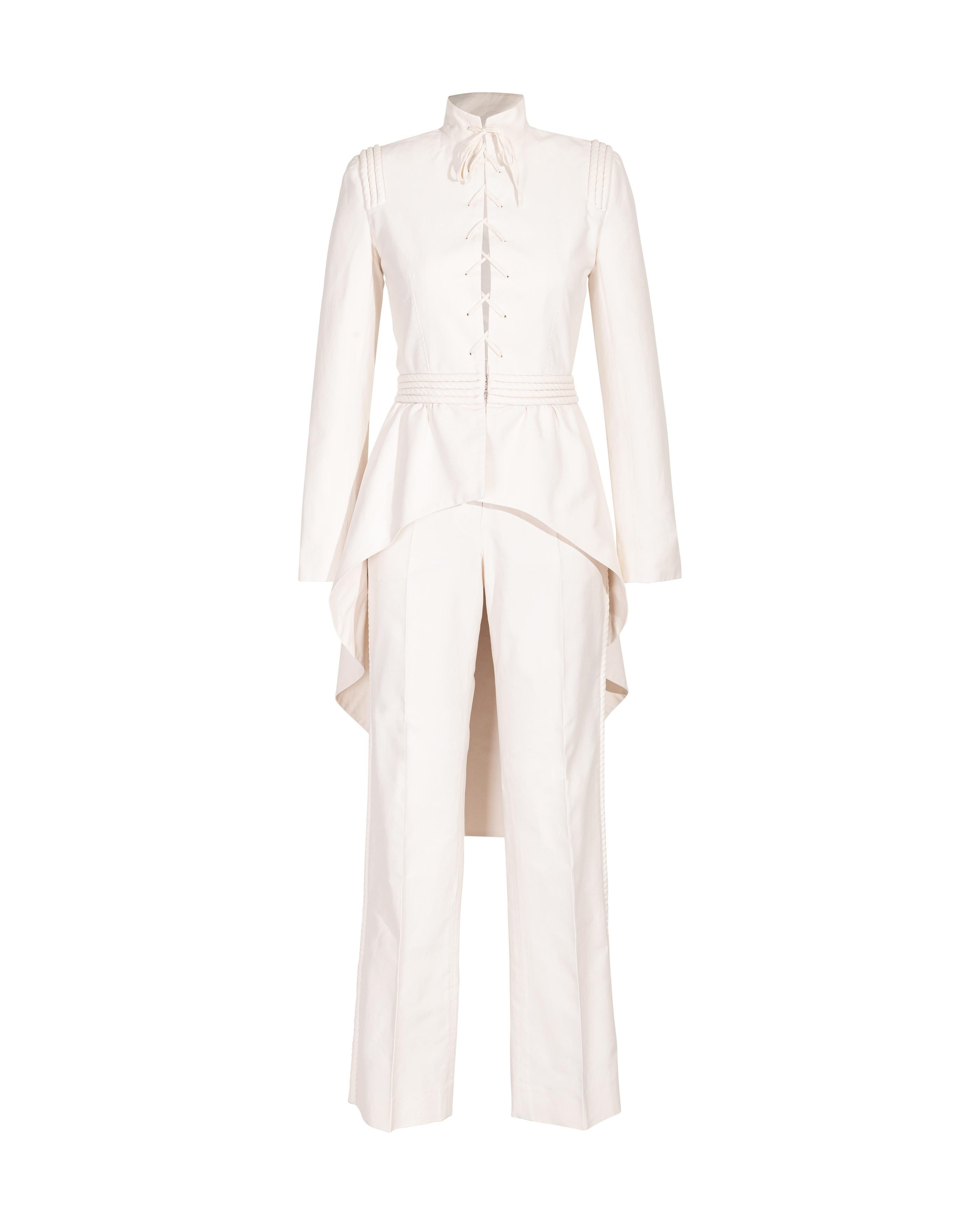 S/S 2002 Givenchy Cotton Cream High-Low Jacket and Pant Set 10