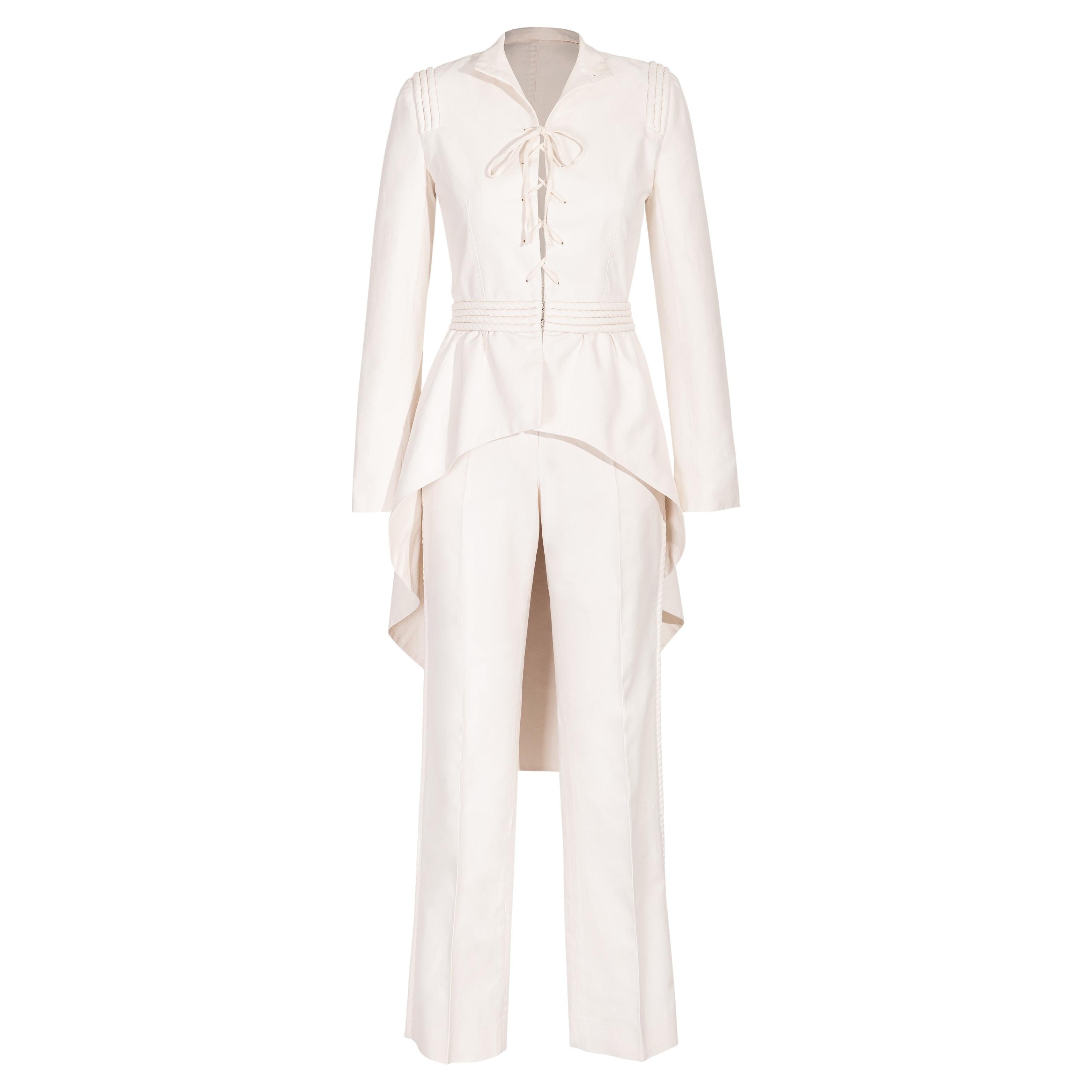 S/S 2002 Givenchy Cotton Cream High-Low Jacket and Pant Set