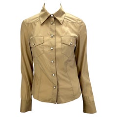 S/S 2002 Gucci by Tom Ford Beige Mother of Pearl Snap Collared Stretch Shirt 