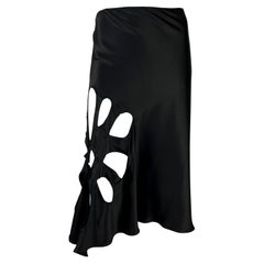 S/S 2002 Gucci by Tom Ford Black Floral Cutout Silk Satin Flare Skirt