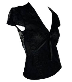 S/S 2002 Gucci for Tom Ford Schwarzes T-Shirt mit Schleife aus durchsichtiger Blumenspitze