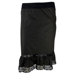 S/S 2002 Gucci by Tom Ford Cotton Black Lace Trim Ruffle Skirt