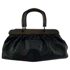 F/W 2002 Gucci by Tom Ford Genuine Ostrich Black Leather Medium Top Handle Bag