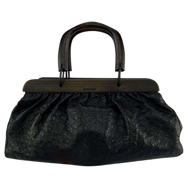 F/W 2002 Gucci by Tom Ford Genuine Ostrich Black Leather Medium 