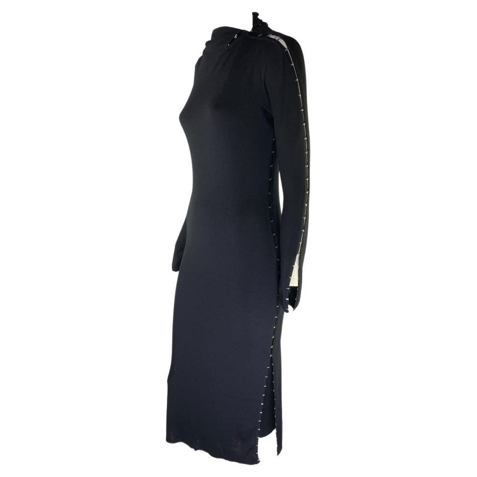 S/S 2002 Gucci by Tom Ford Knit Hook Closure Runway Black Knit Dress Set For Sale