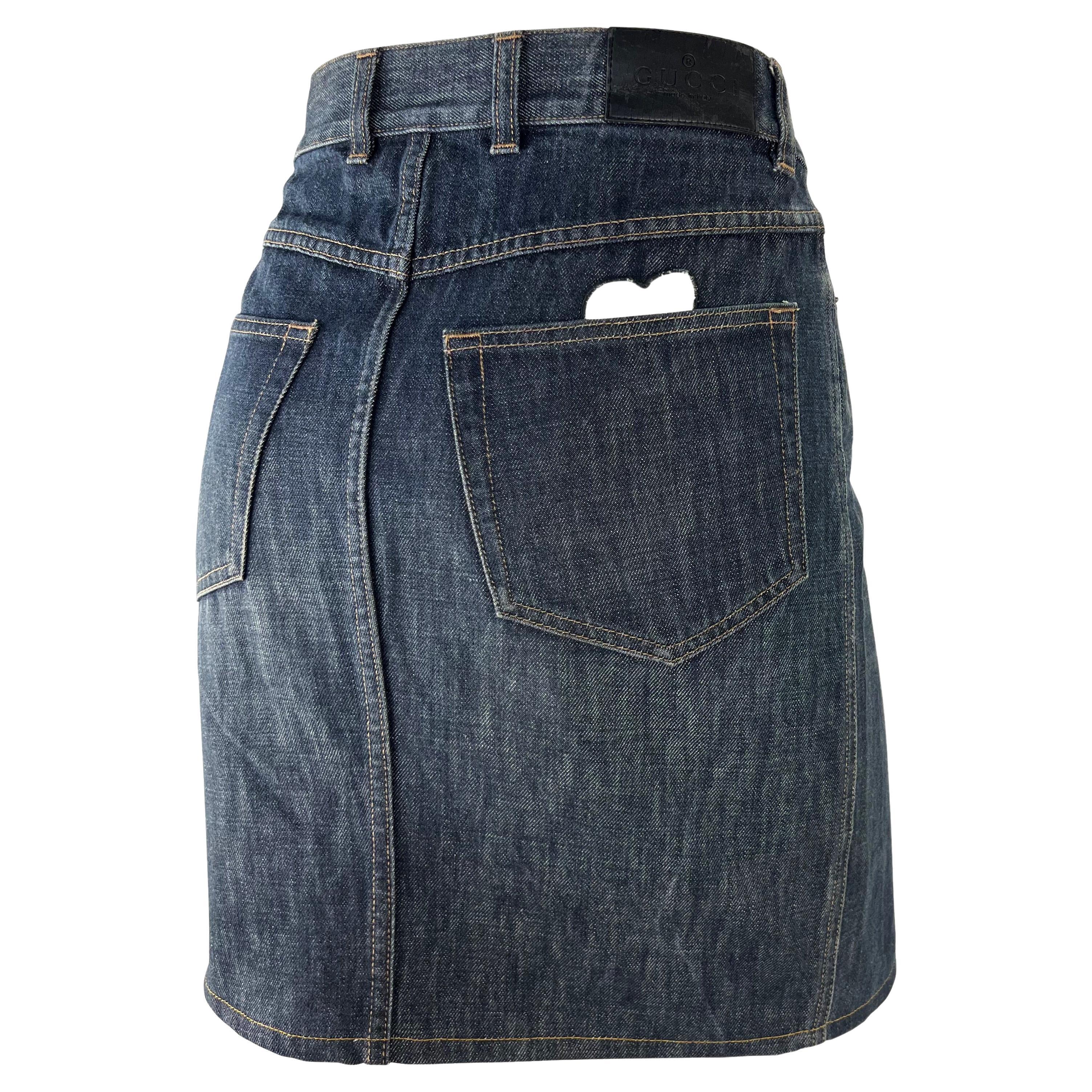 2002 by Tom Ford Low-Rise Denim Heart Cutout Mini Skirt For Sale at 1stDibs