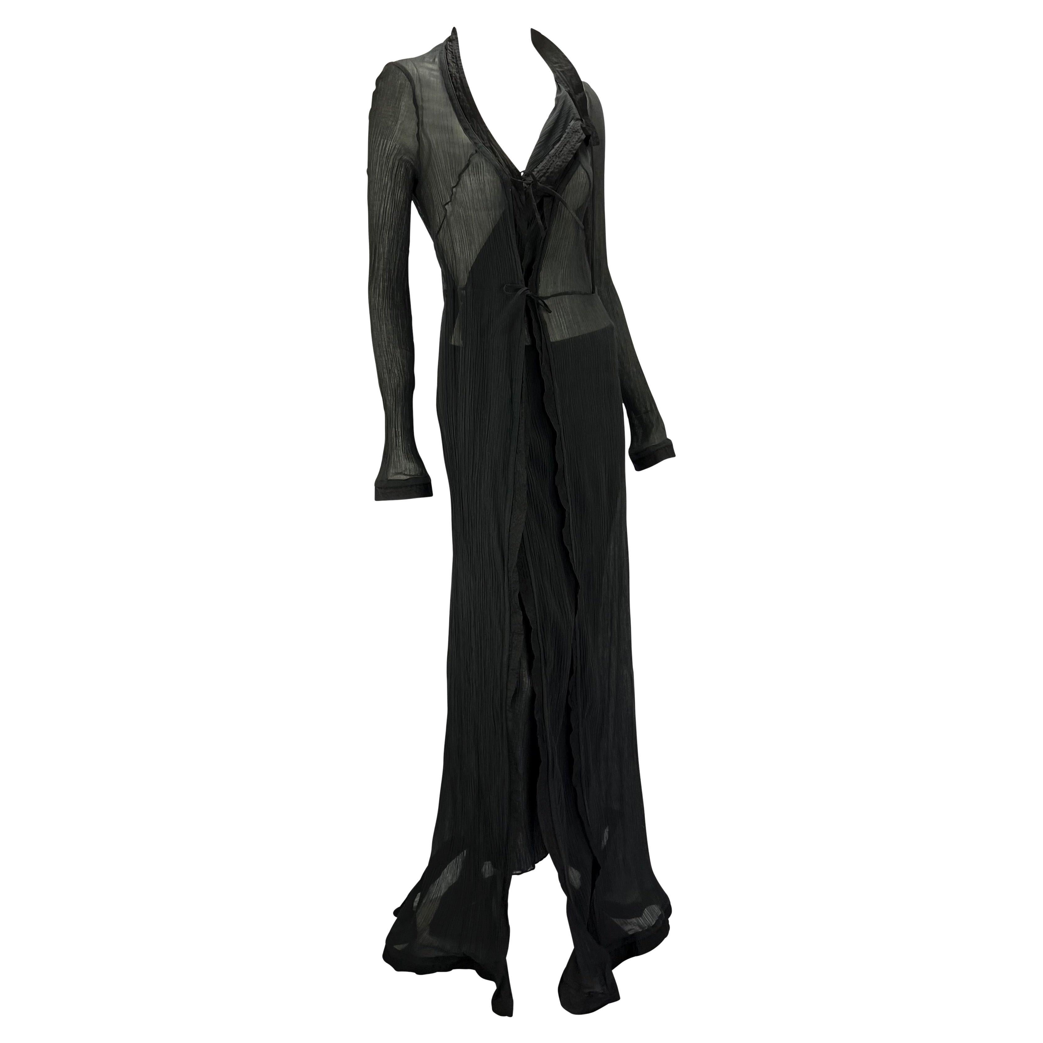 S/S 2002 Gucci by Tom Ford Runway Black Sheer Cotton Duster Dress Set For Sale 2