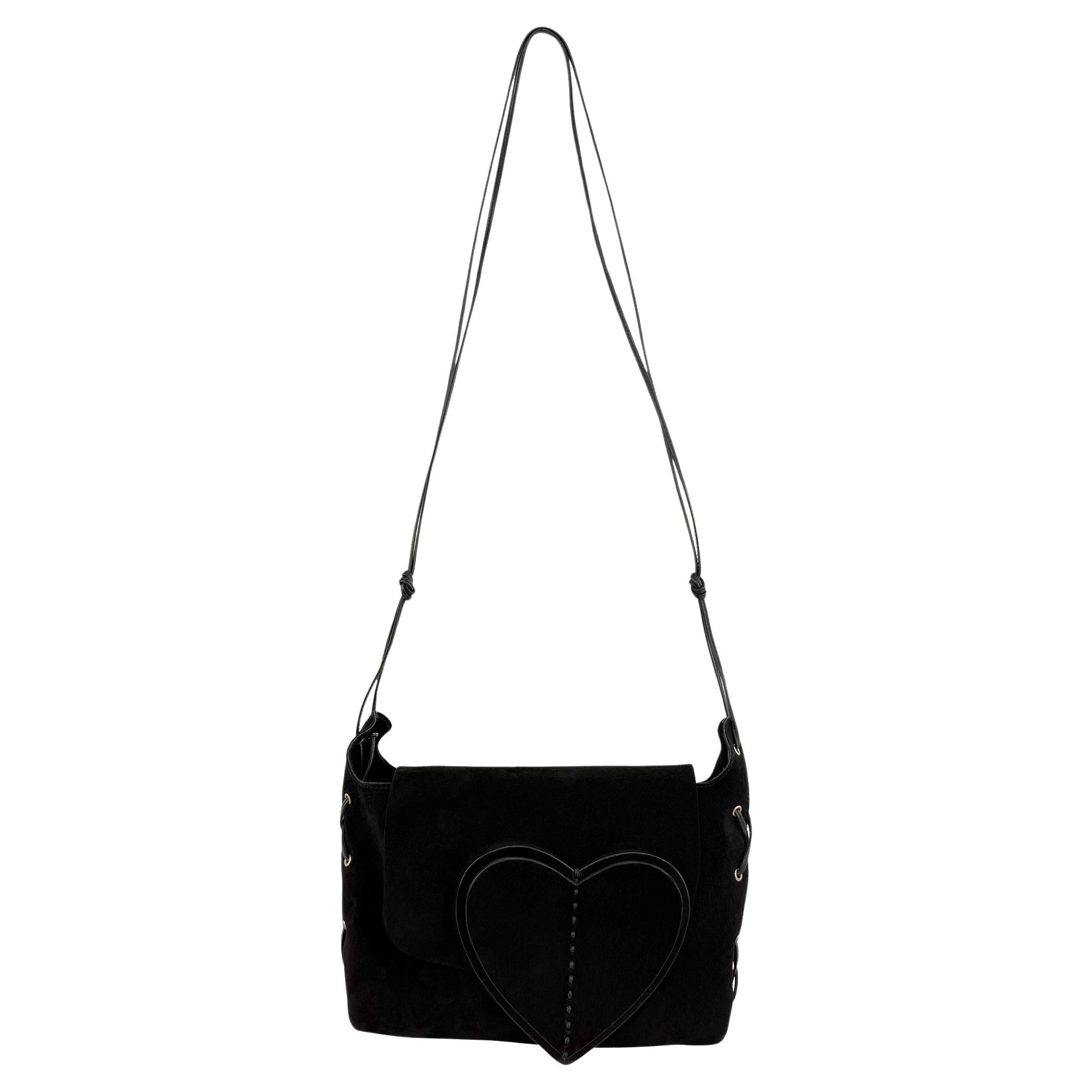 S/S 2002 Gucci by Tom Ford Runway Black Suede Leather Heart Small Crossbody Bag For Sale