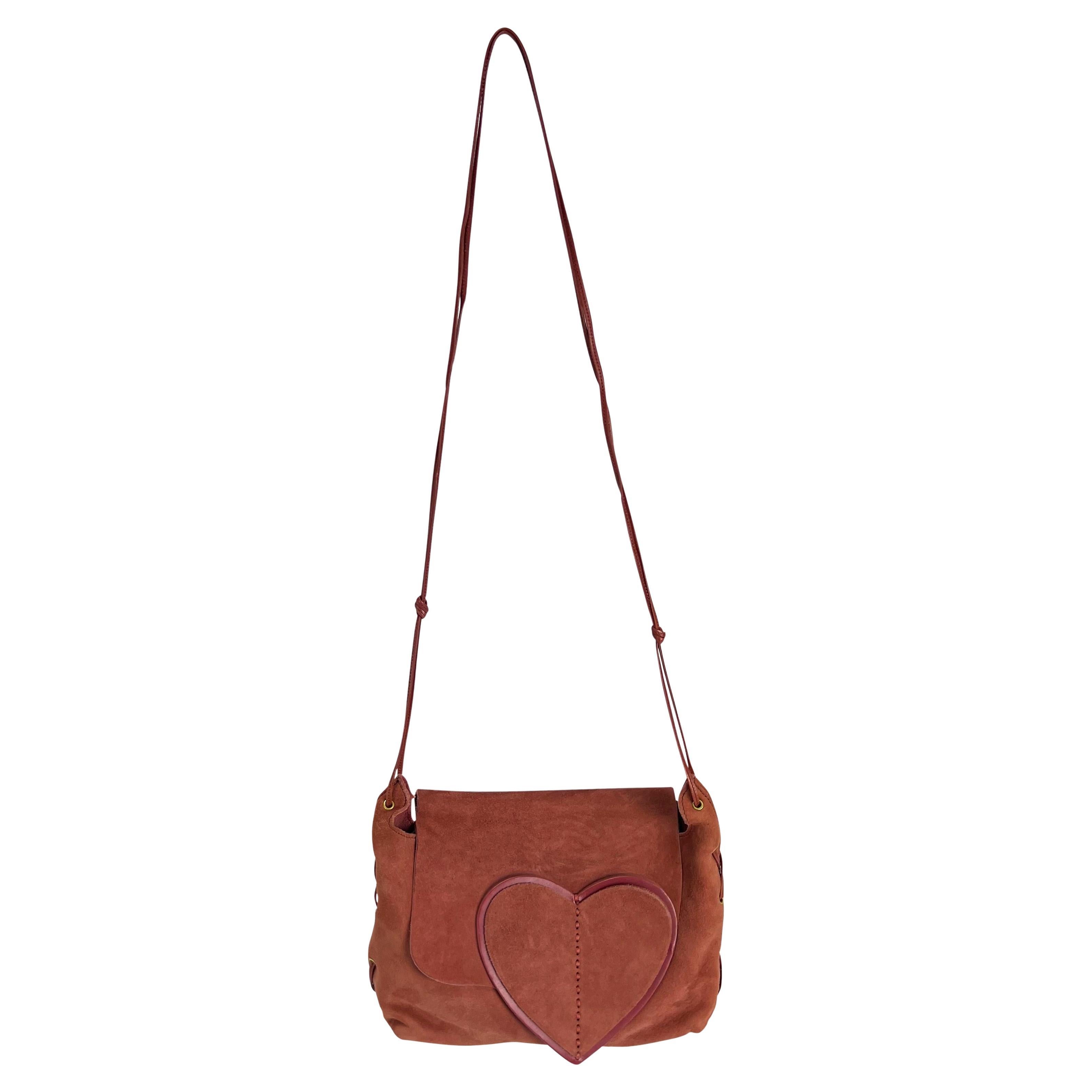 S/S 2002 Gucci by Tom Ford Runway Blush Suede Heart Crossbody Bag 