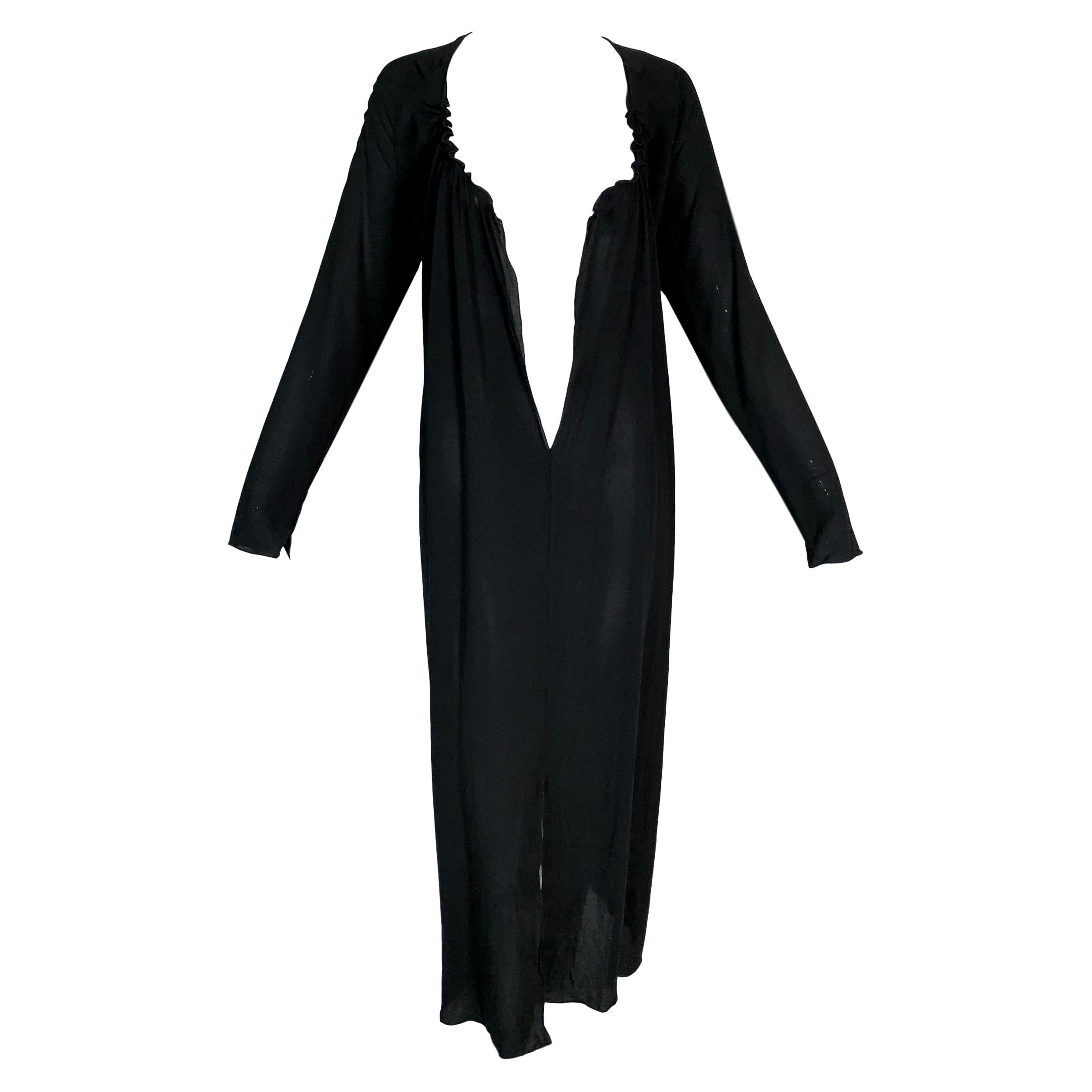 S/S 2002 Gucci by Tom Ford Runway Plunging Black Silk L/S Dress