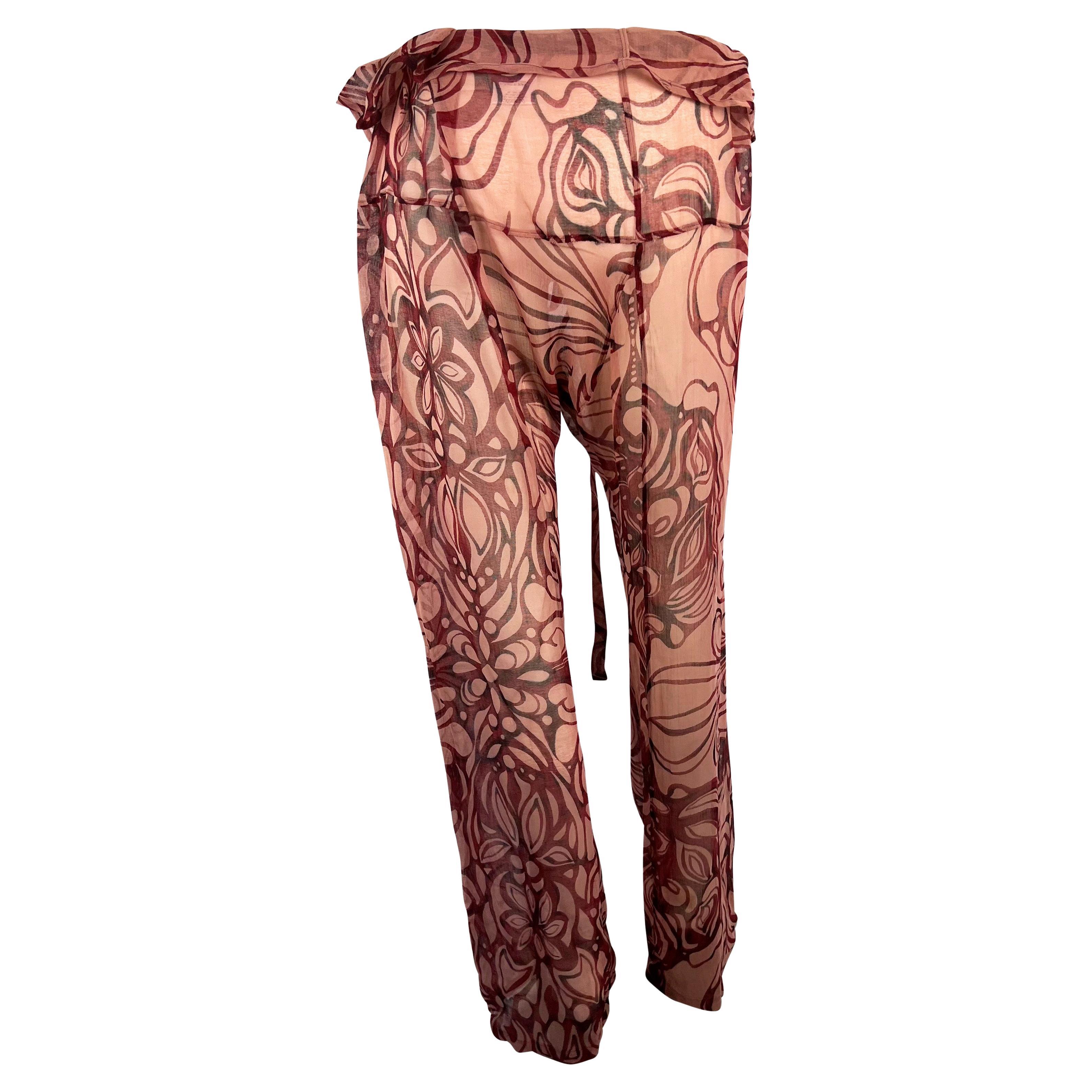 S/S 2002 Gucci by Tom Ford Sheer Floral Tattoo Beach Coverup Pant Set NWT For Sale 2