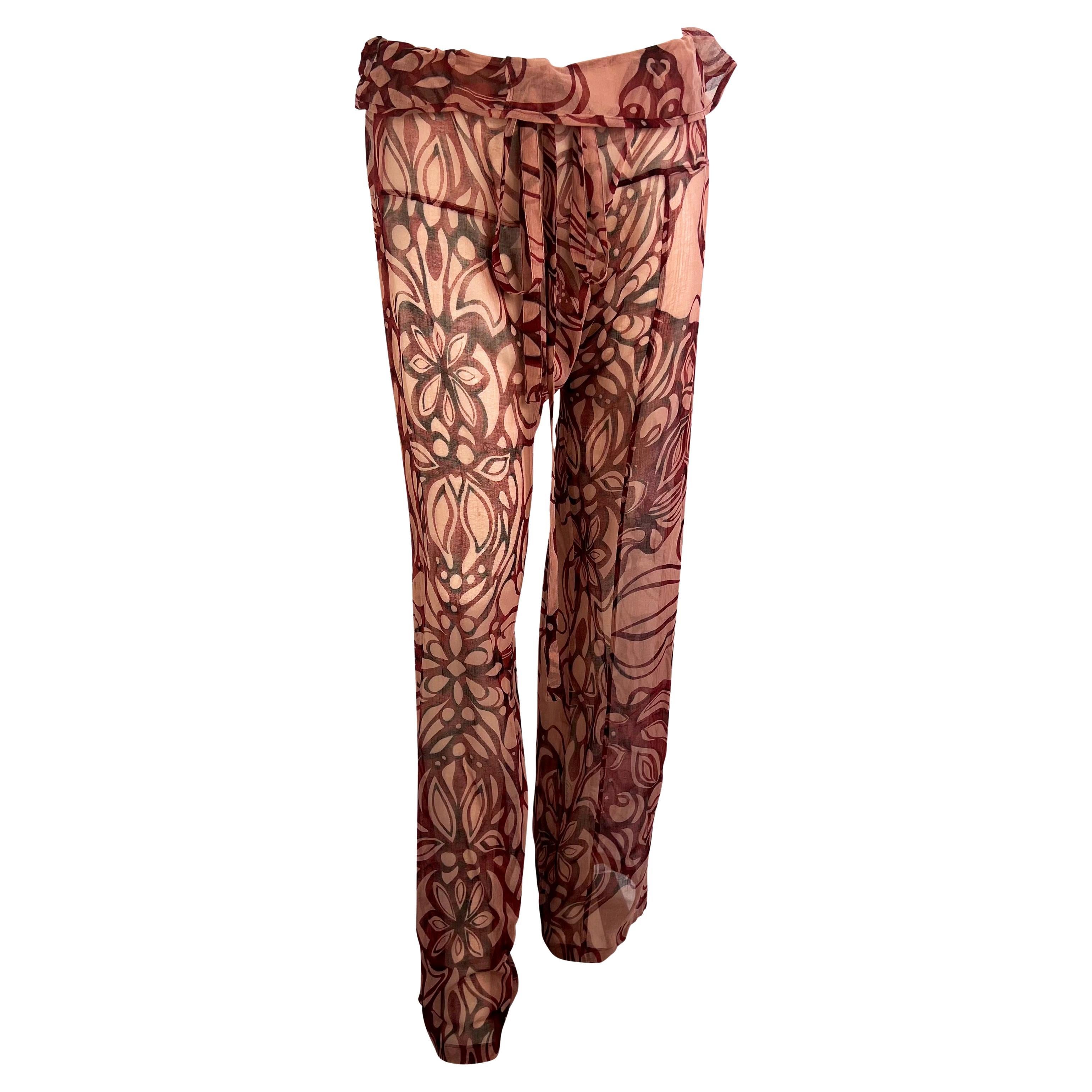 S/S 2002 Gucci by Tom Ford Sheer Floral Tattoo Beach Coverup Pant Set NWT In Excellent Condition For Sale In West Hollywood, CA