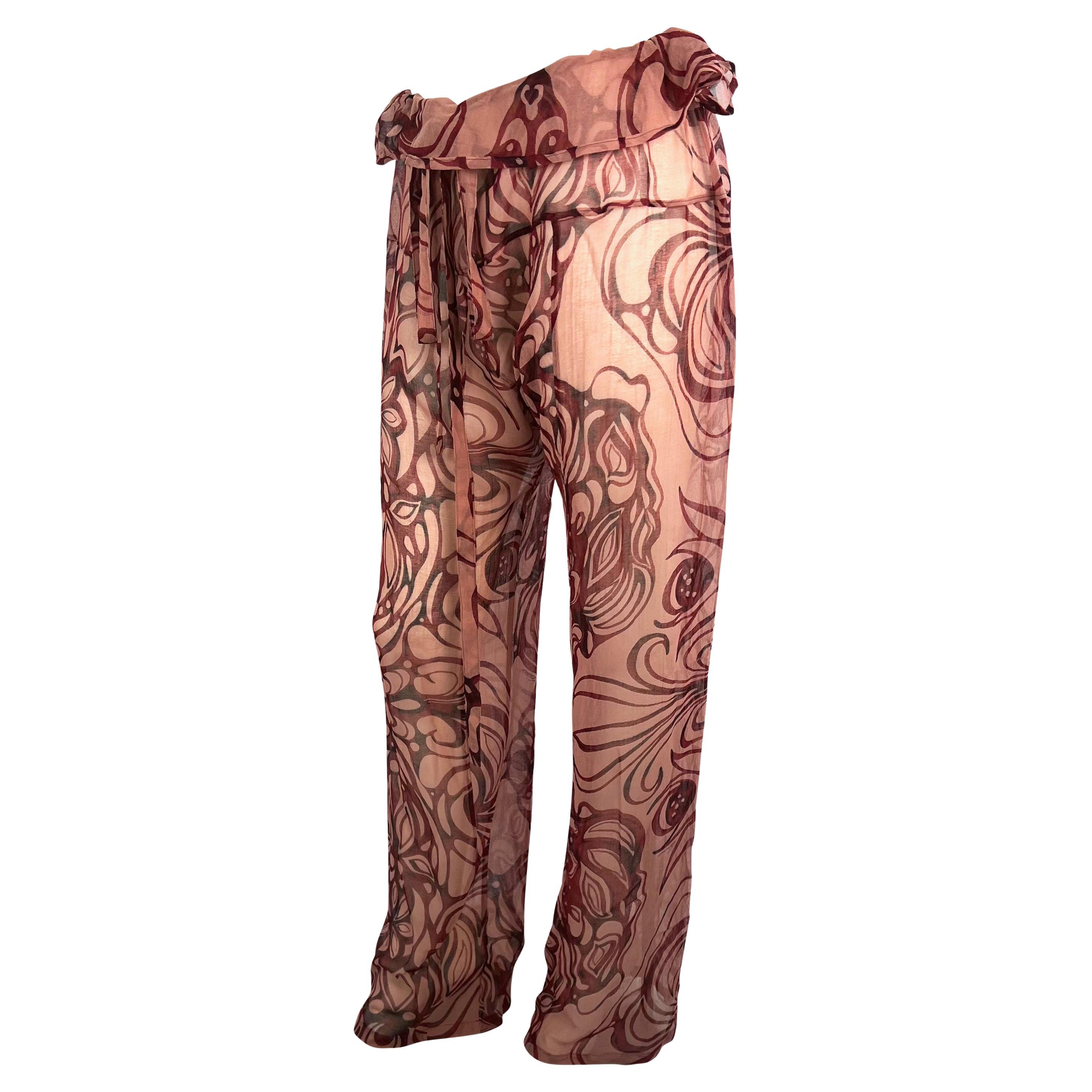 Women's S/S 2002 Gucci by Tom Ford Sheer Floral Tattoo Beach Coverup Pant Set NWT For Sale