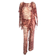 S/S 2002 Gucci by Tom Ford Sheer Floral Tattoo Beach Coverup Pant Set NWT