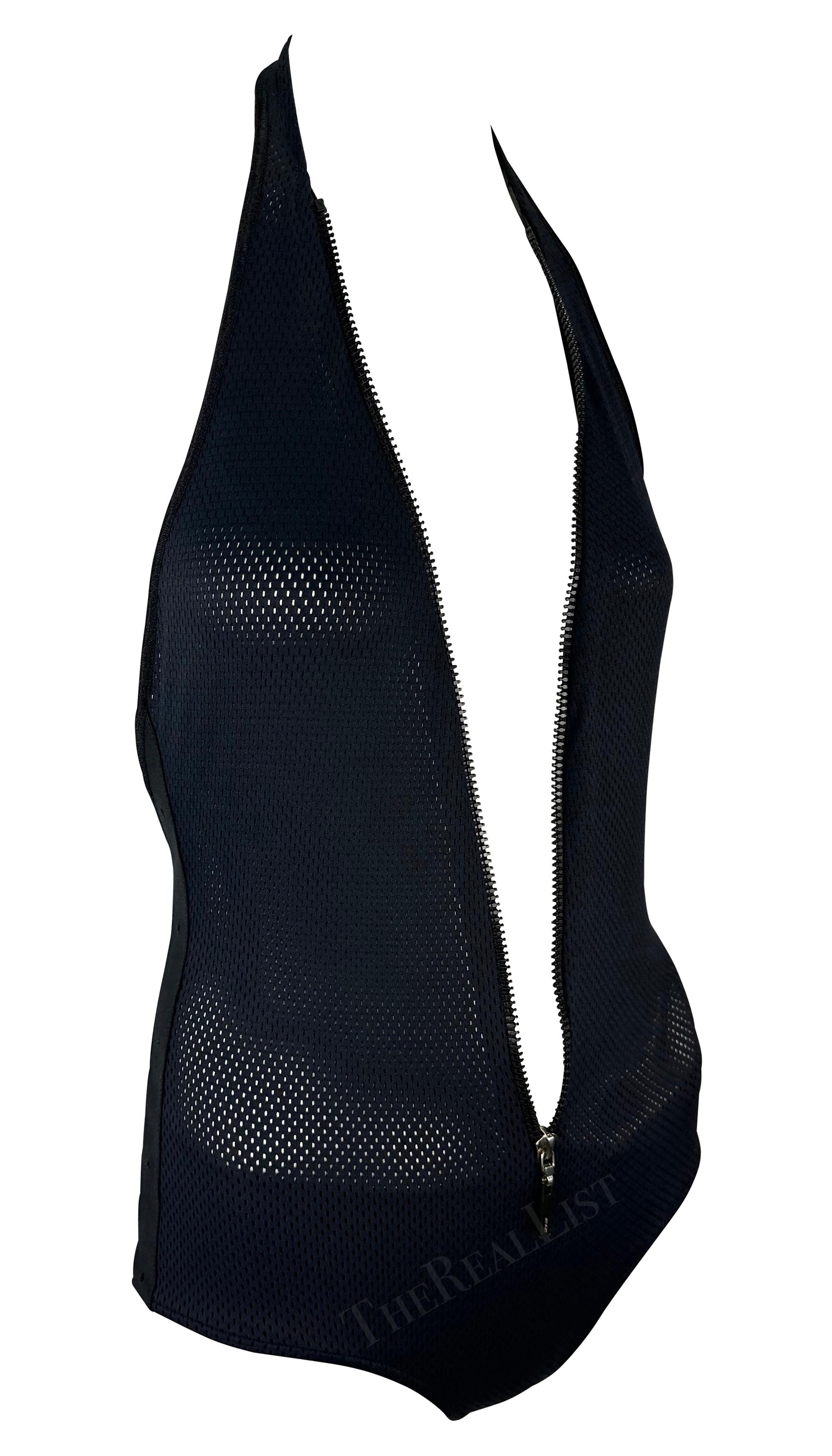 S/S 2002 Gucci by Tom Ford Sheer Mesh Zip-Up Plunging Halter One-Piece Swimsuit For Sale 3