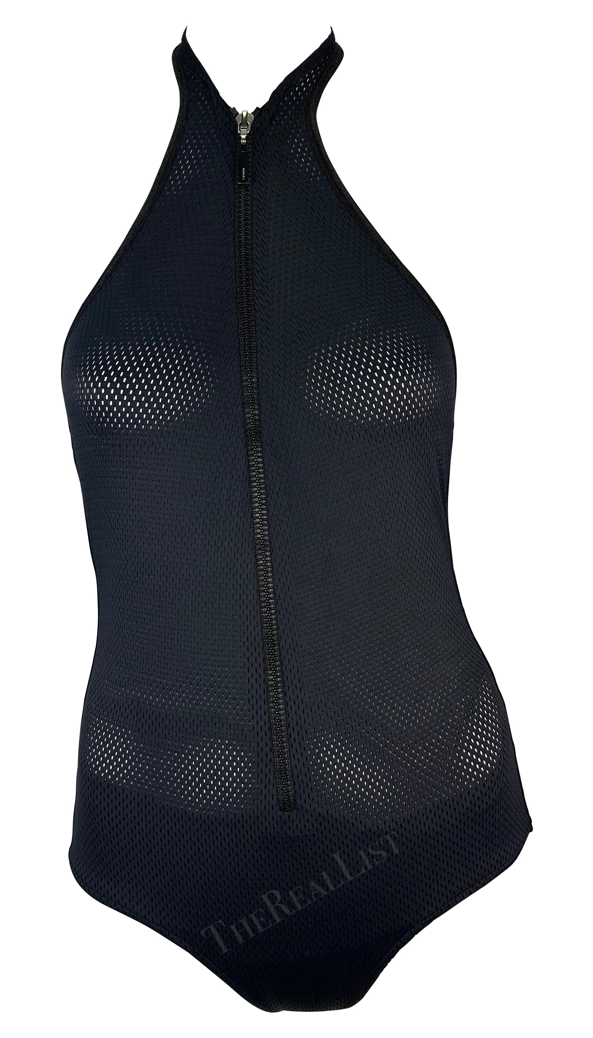 S/S 2002 Gucci by Tom Ford Sheer Mesh Zip-Up Plunging Halter One-Piece Swimsuit For Sale 4