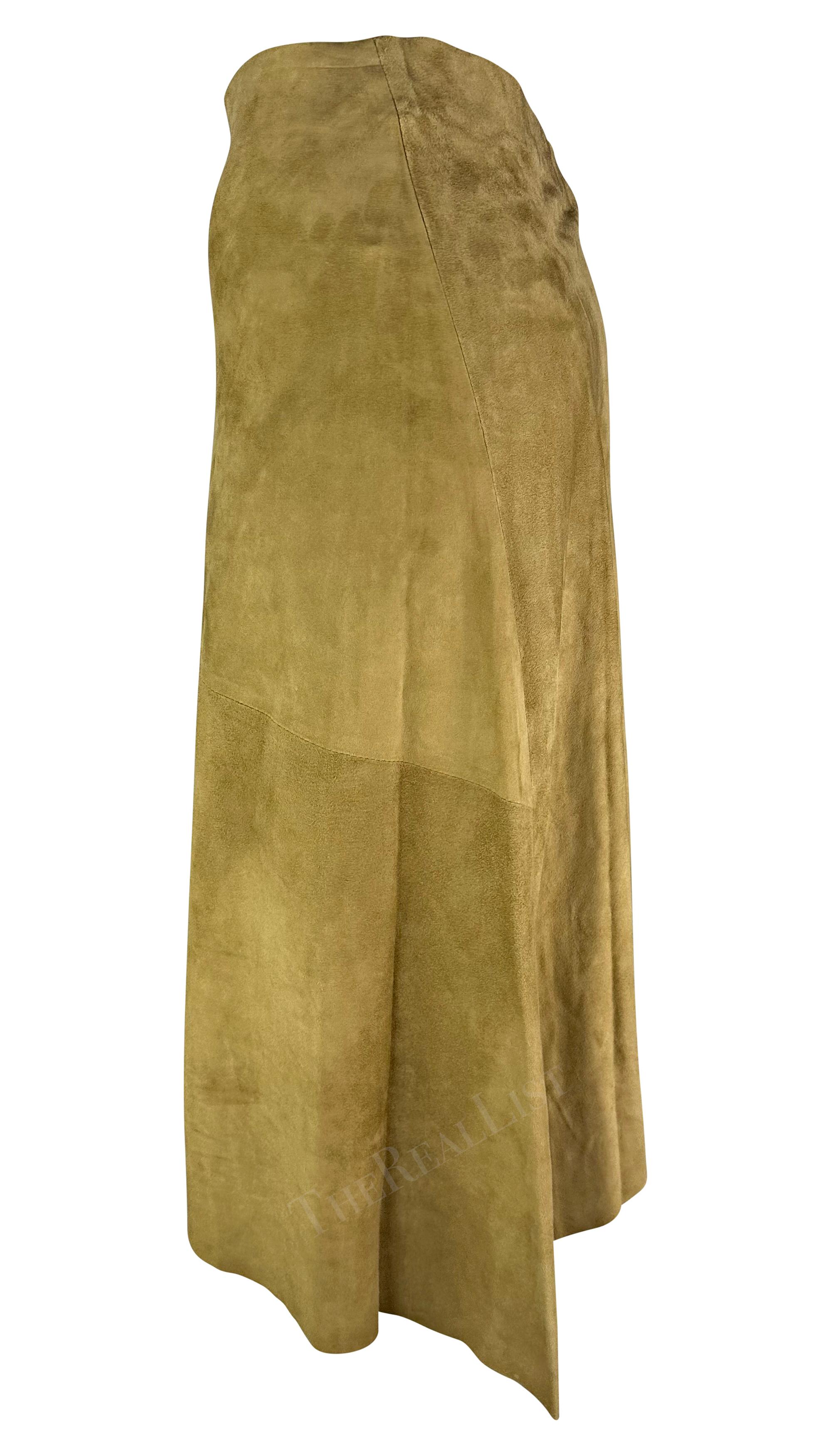 S/S 2002 Gucci by Tom Ford Tan Suede Floral Cutout Flare Wrap Skirt For Sale 2