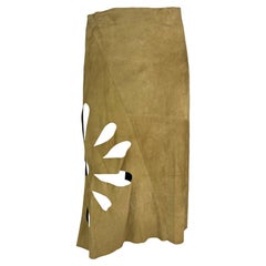 S/S 2002 Gucci by Tom Ford Tan Suede Floral Cutout Flare Wrap Skirt