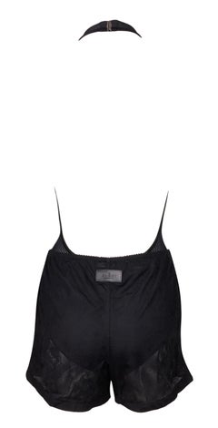 S/S 2002 Gucci Tom Ford Black Mesh Plunging Zipper Bodysuit & Shorts Set