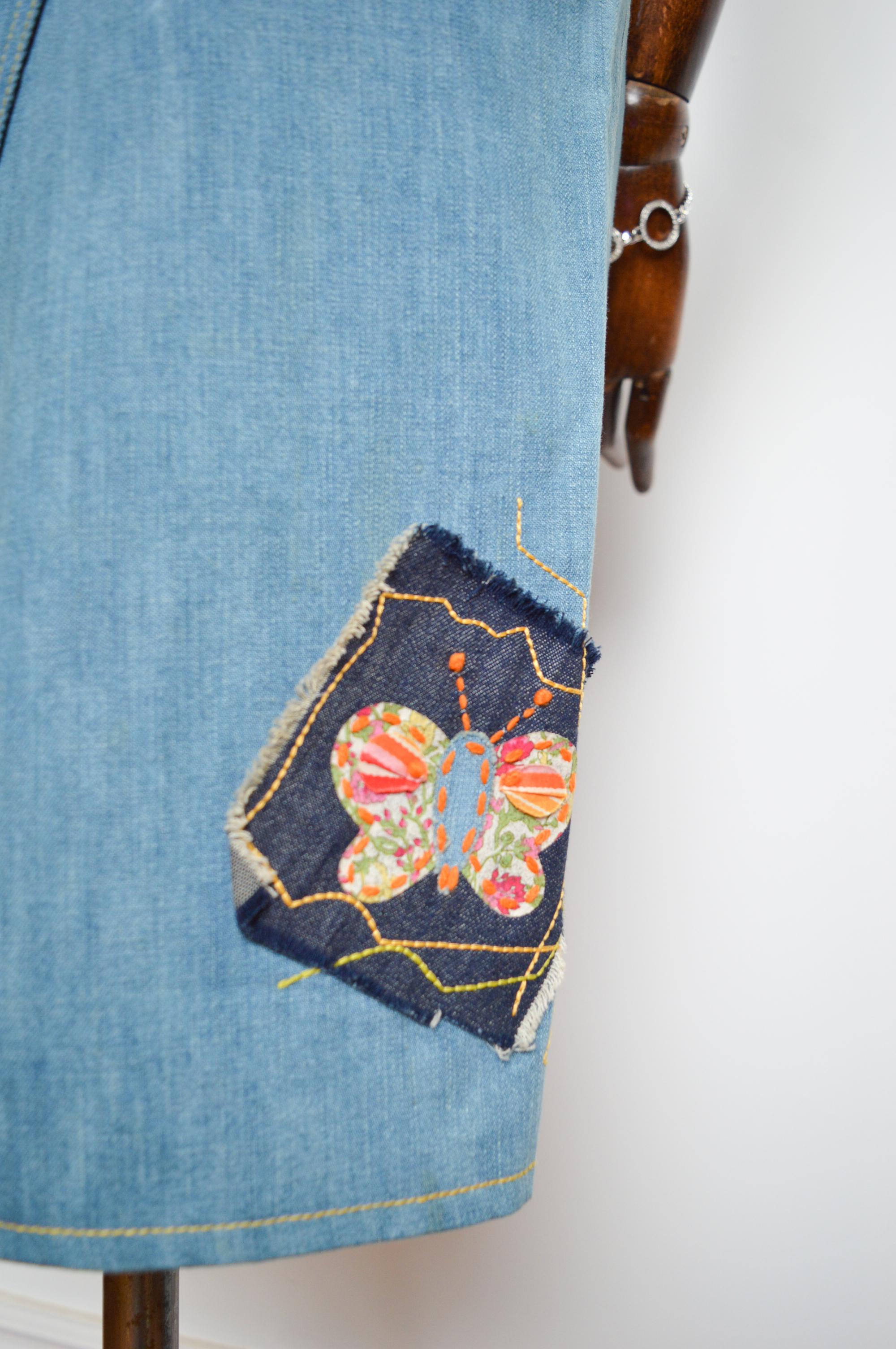 S/S 2002 John Galliano Appliqué Runway Denim Embroidered Skirt For Sale 5