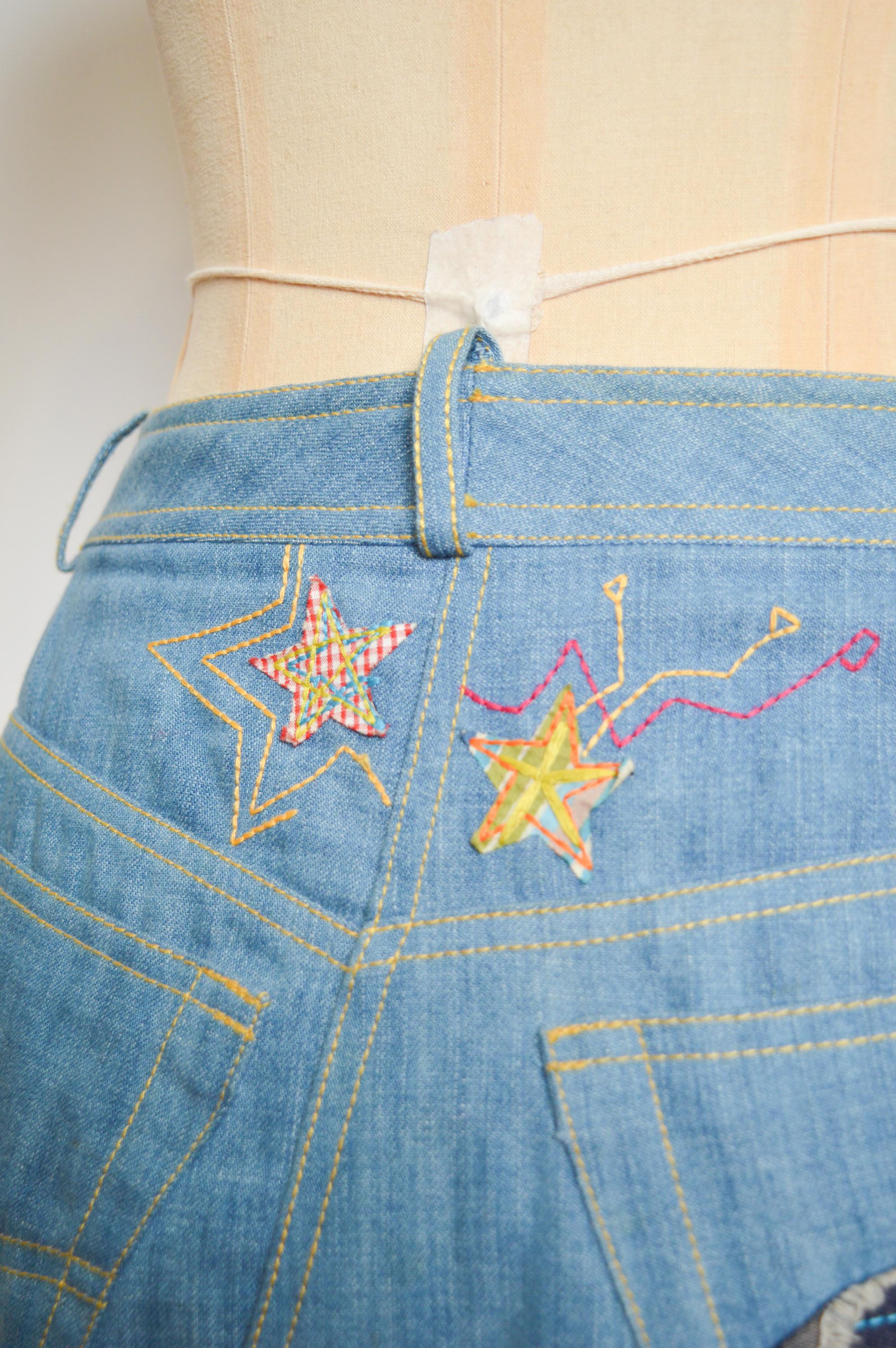 S/S 2002 John Galliano Appliqué Runway Denim Embroidered Skirt For Sale 8